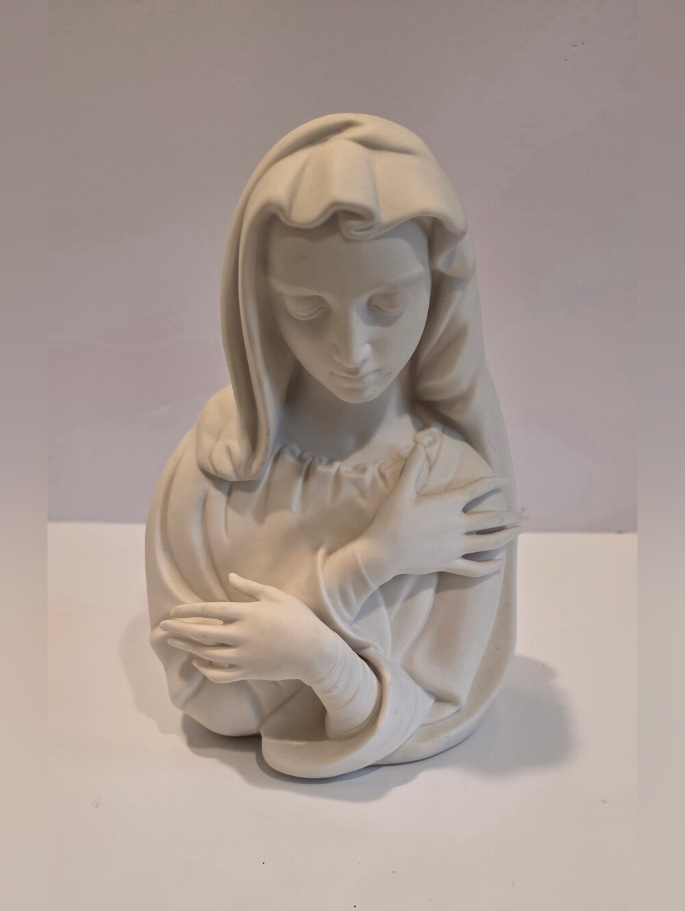Vintage Boehm Virgin Mary White Bisque Porcelain Bust Sculpture